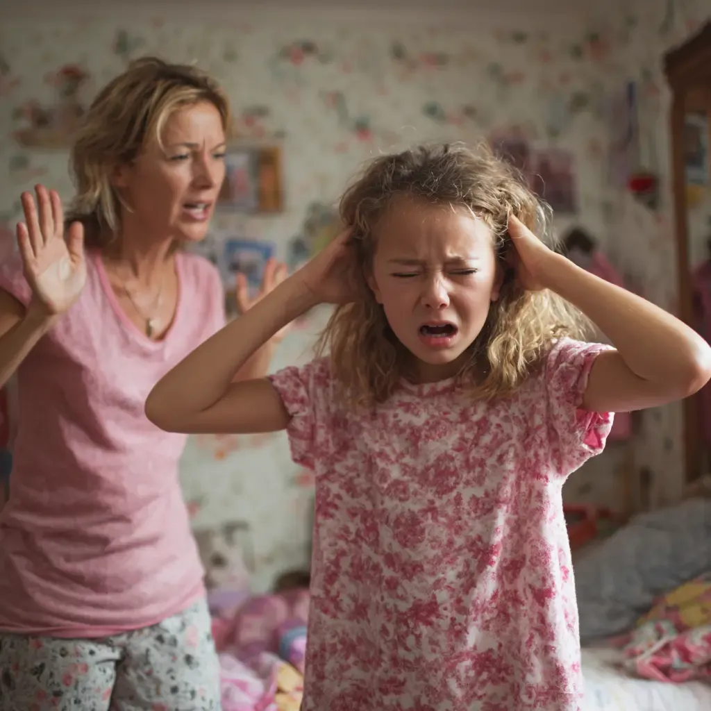 Mother and daughter discussing, learning communication strategies